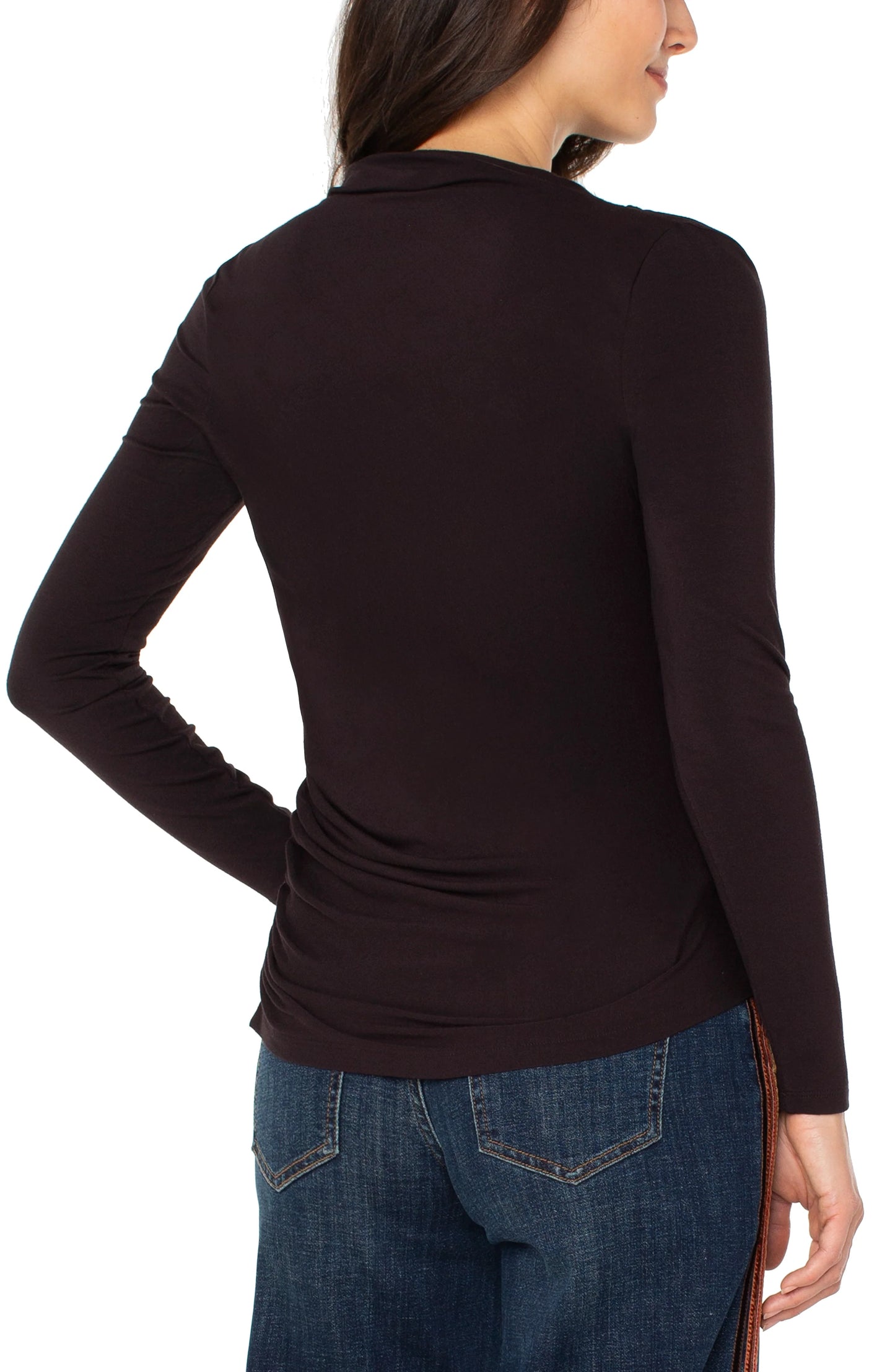 Long Sleeve Mock Neck With Shirring by Liverpool