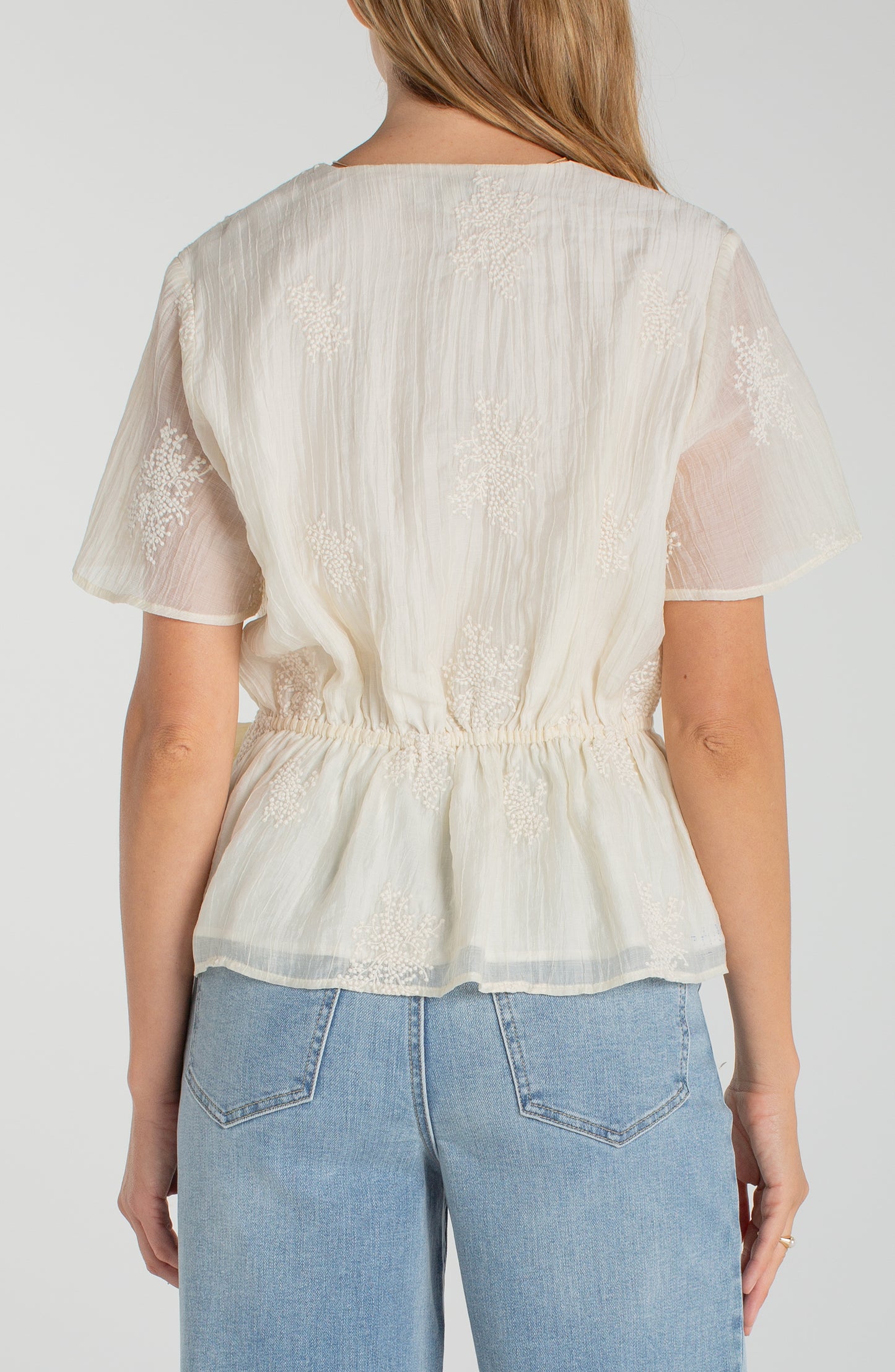 Short Sleeve Wrap Front Woven Top with Tie by Liverpool