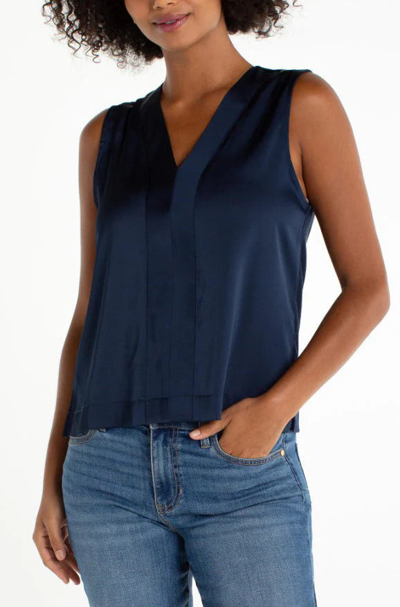 Sleeveless V-Neck Woven-to-Knit Top by Liverpool