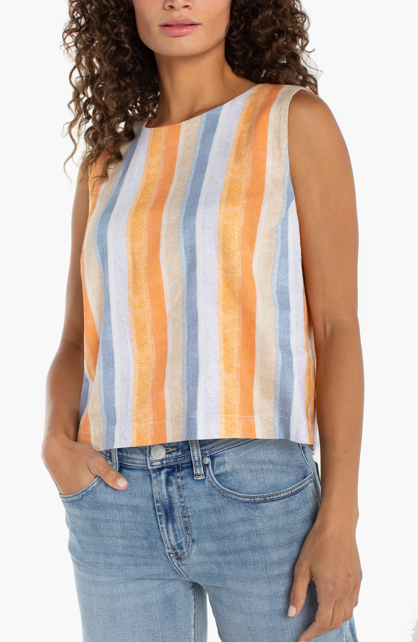 Sleeveless Shell Top with Button Back by Liverpool