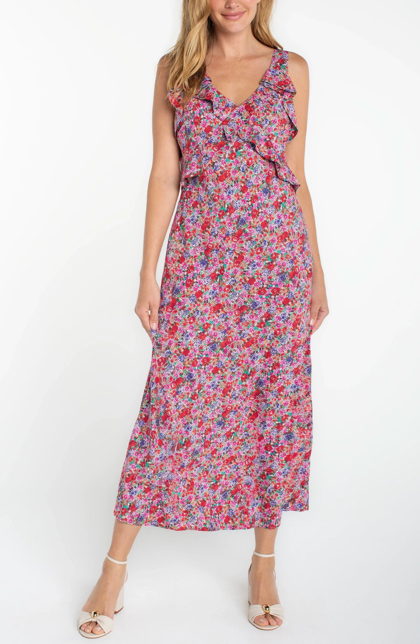 Sleeveless Ruffle Front Woven Maxi Dress by Liverpool