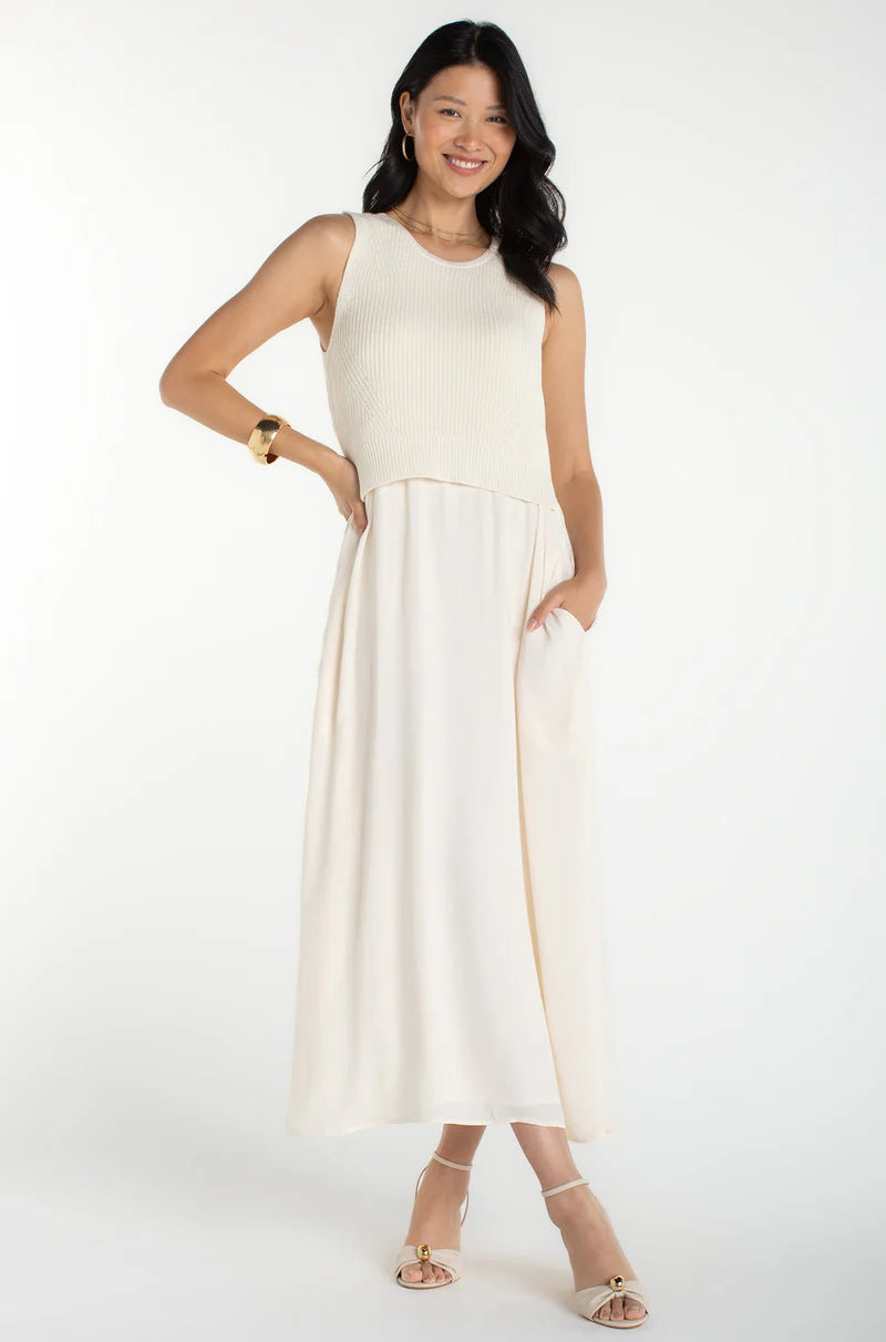 Sleeveless Crew Neck Sweater Woven Dress by Liverpool