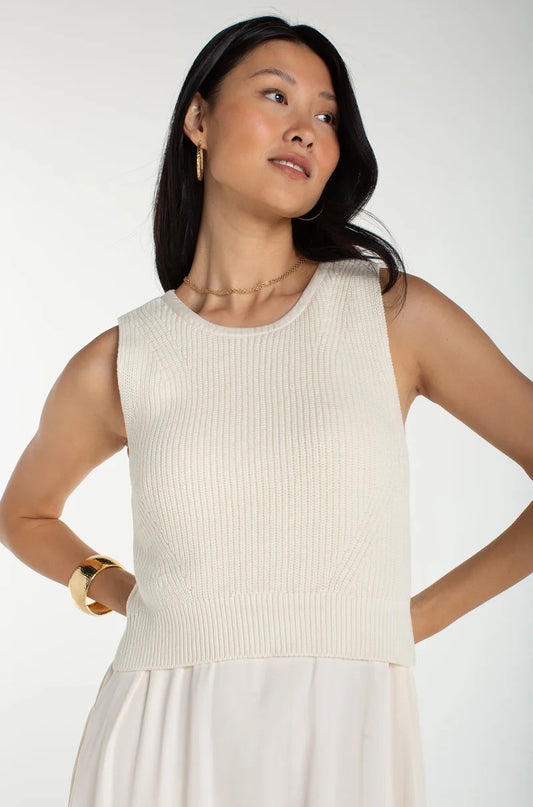 Sleeveless Crew Neck Sweater Woven Dress by Liverpool