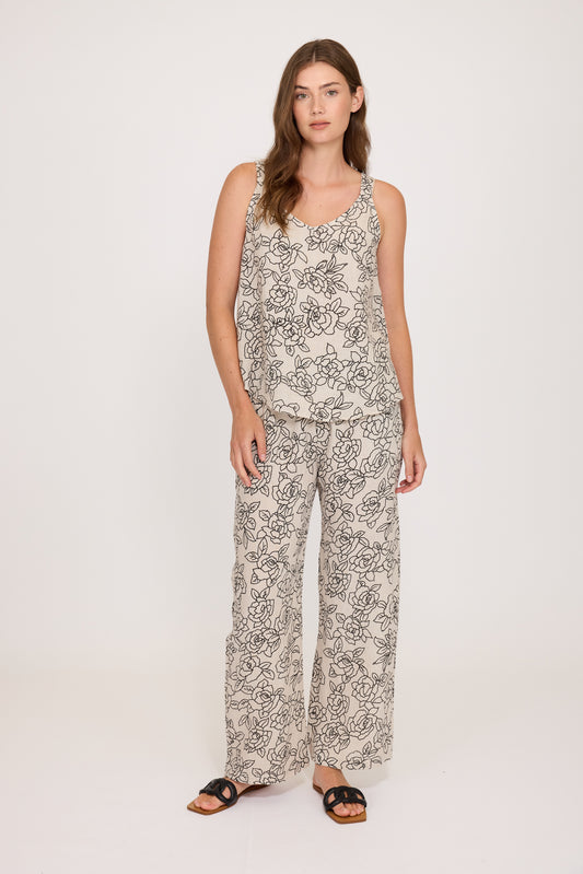 Straight Linen Pant in Digital Roses by Pistache