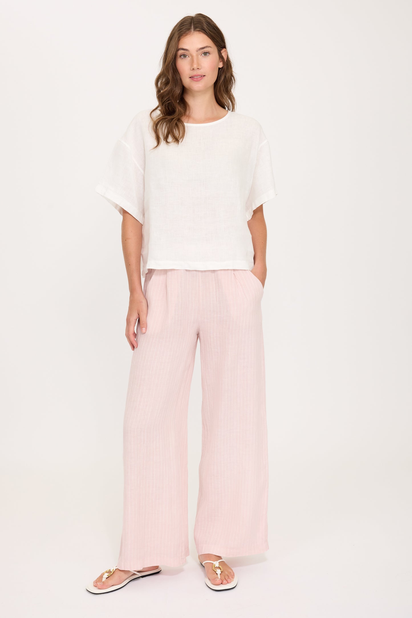 Pinstriped High Waisted Linen Pant by Pistache