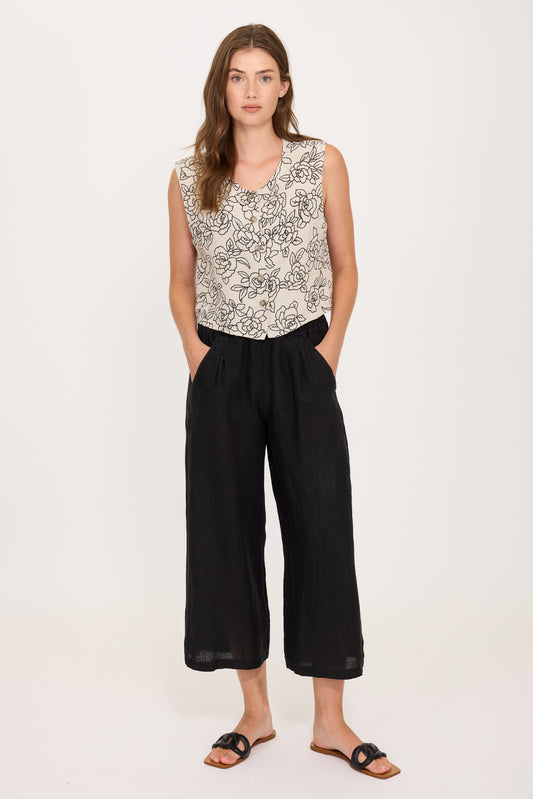 Linen Vest Top in Digital Roses Print by Pistache