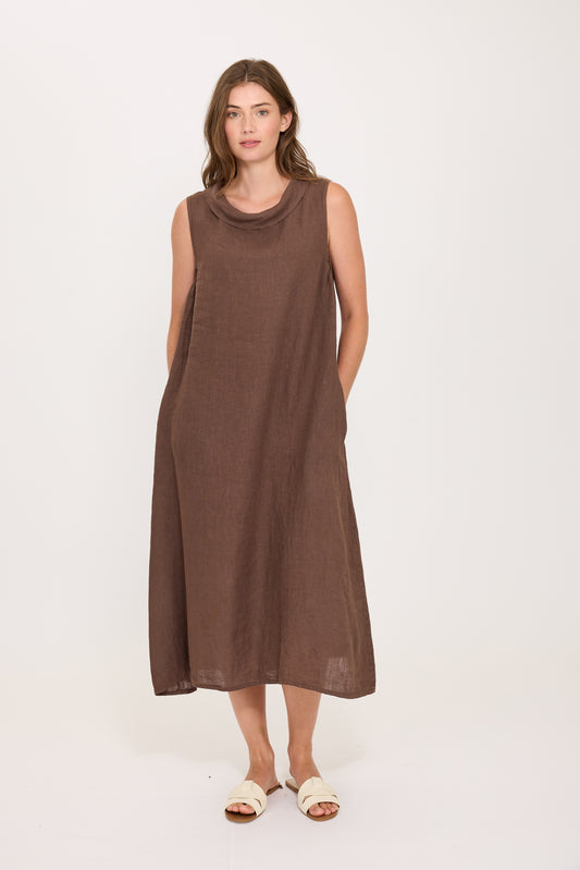 Maxi Cowl Neck Linen Dress by Pistache
