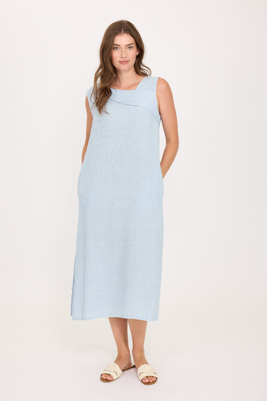 pistache linen dress Pistache Long Linen Vest Dress with Pockets in Large Tropical Floral P