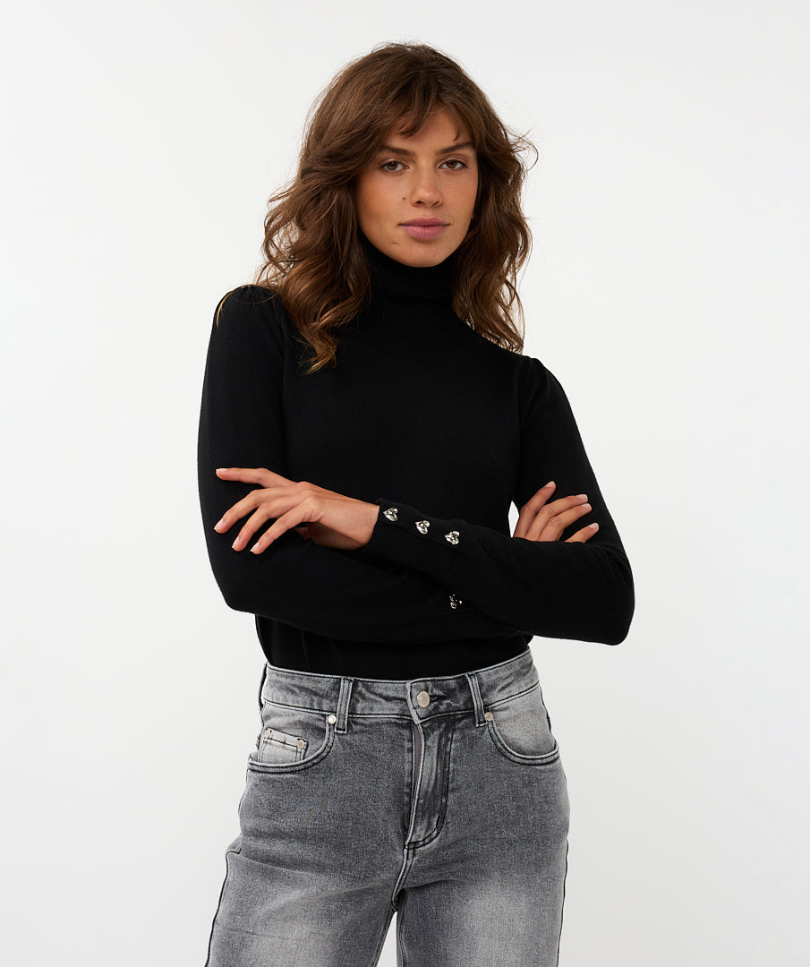 Sweater Col Buttoned Cuff Basic Knit by Esqualo